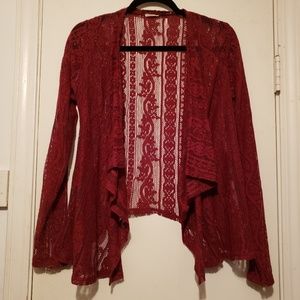 Hollister burgundy lace cardigan Small